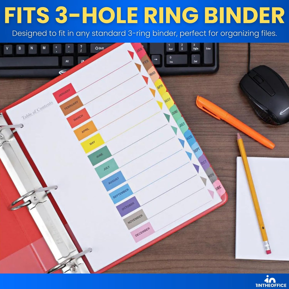 1InTheOffice Monthly Dividers for 3 Ring Binder, Monthly Dividers