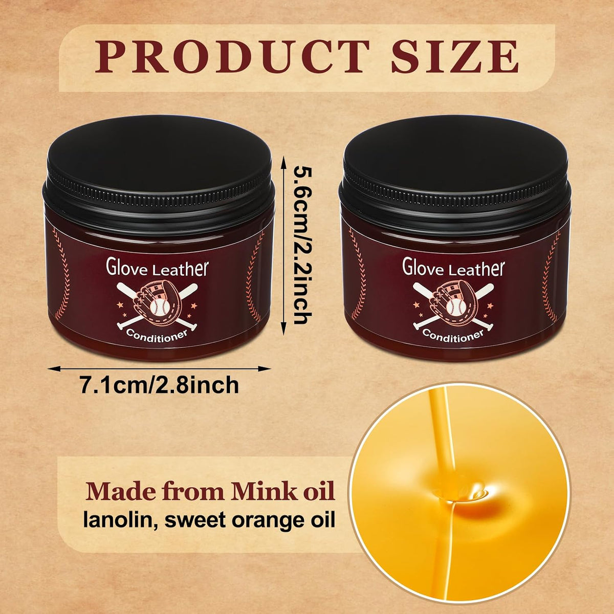 2 Pack Baseball Glove Leather Conditioner, 4.7 oz Mink Oil Cream