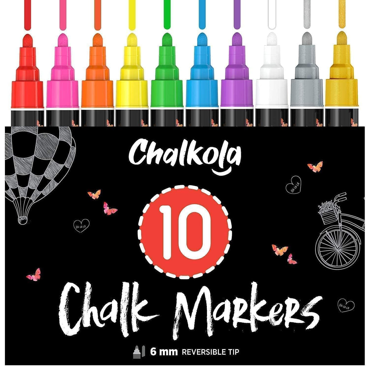 10 Liquid Chalk Markers Fine Tip for Blackboard, Windows, Chalkboard