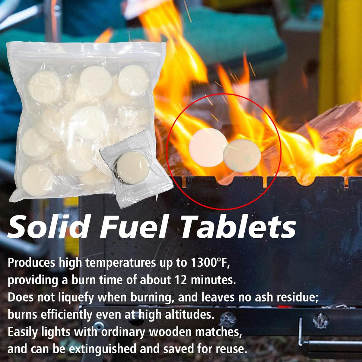 30 Solid Fuel Tablets Fire Starter, Quick Ignition for Grill, Stove, BBQ