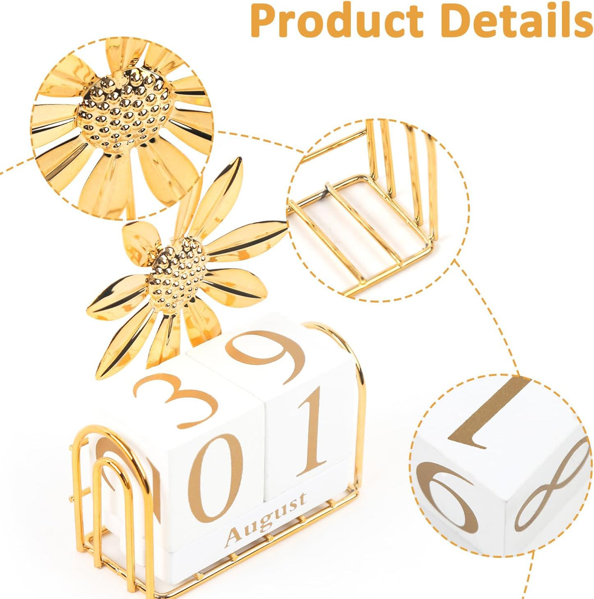 1 Set Wooden Block Calendar for Desk Perpetual Calendar Sunflower