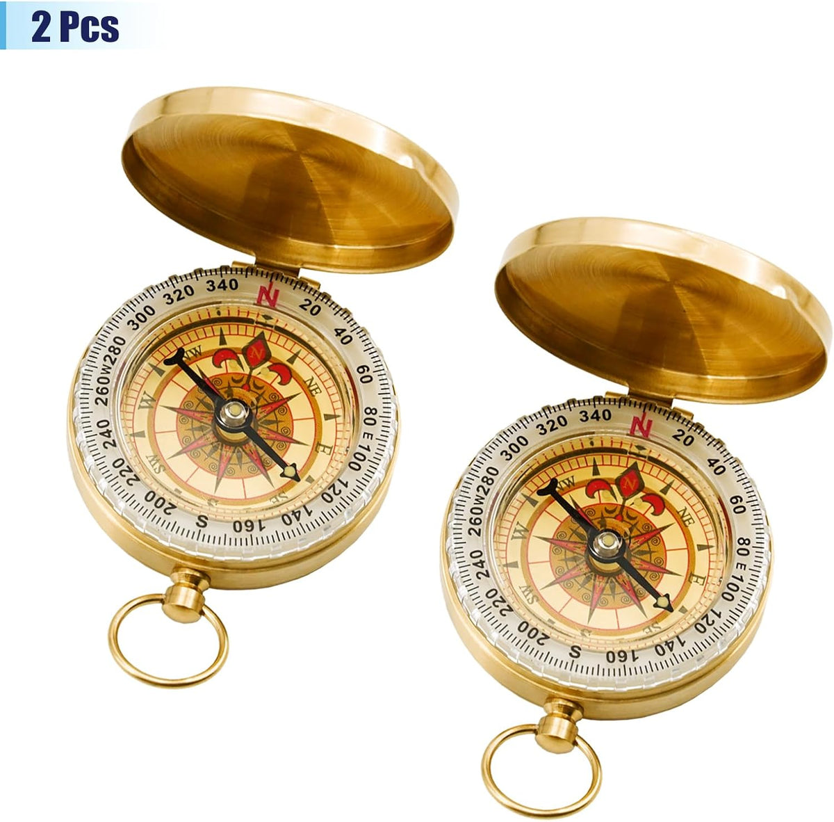 2Pcs Metal Camping Survival Compass, Brass Pocket Compass