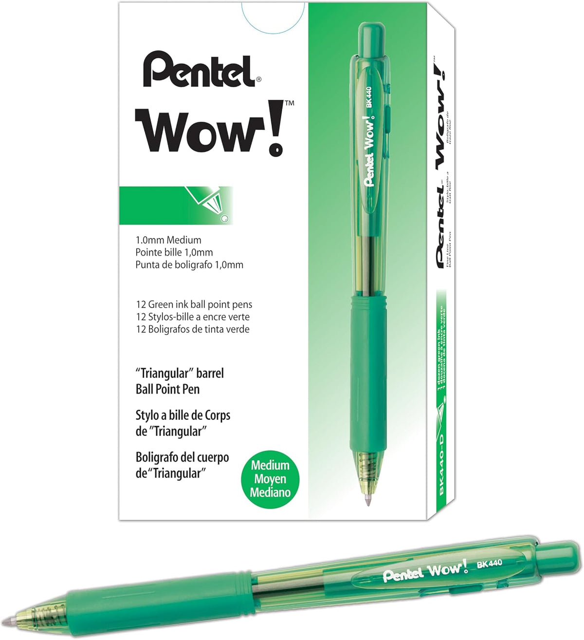 Pentel Wow! Retractable Ballpoint Pens, (1.0mm), Medium Line, Green Ink