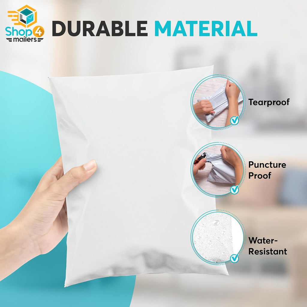 Shop4Mailers 9x12 Inch 2 Mil Poly Mailers – Glossy White Waterproof Tear-Resistant