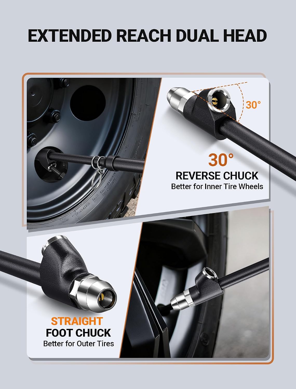 2 PCS Heavy Duty Tire Pressure Gauge, Straight-On Dual Head