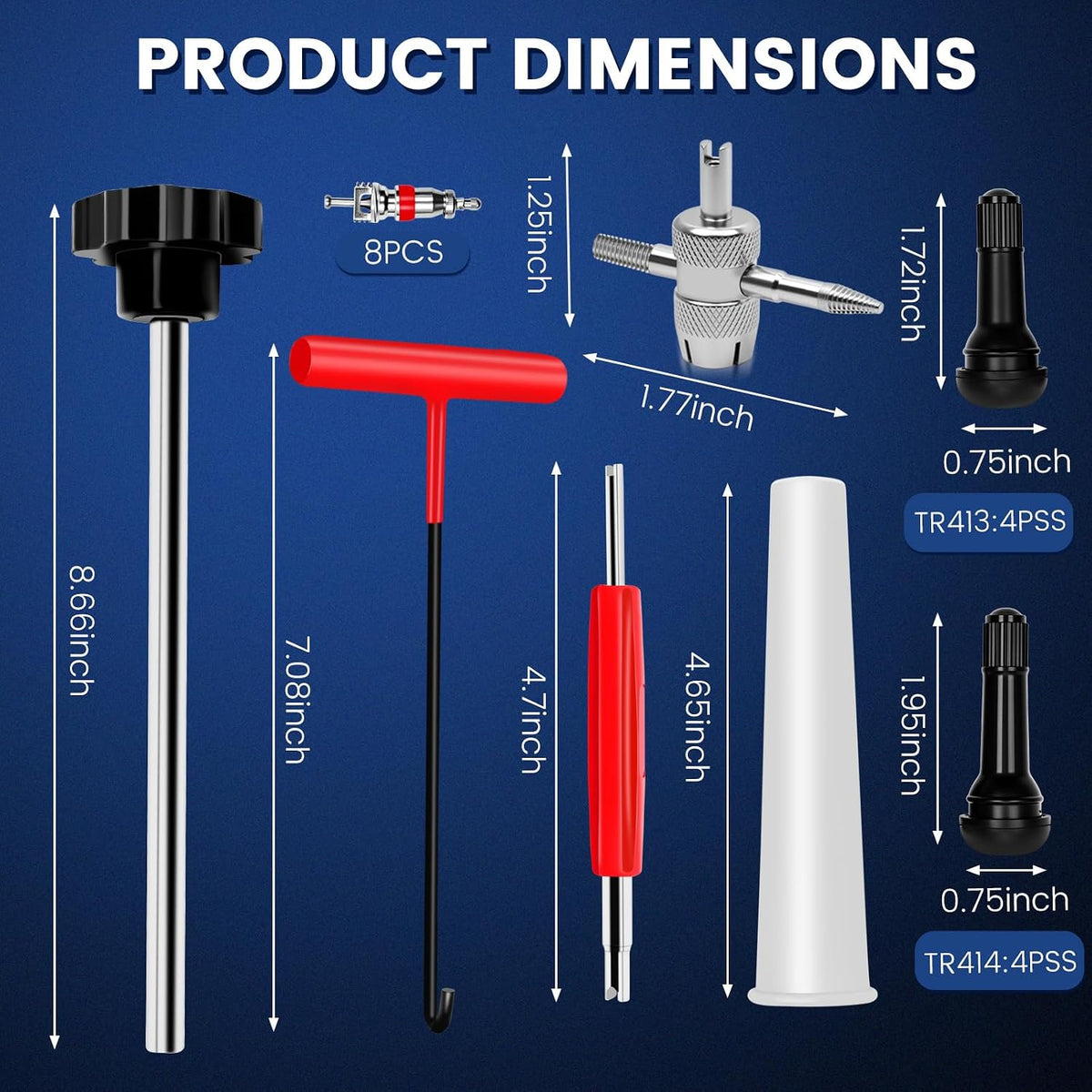 22PCS Tire Valve Stem Tool–Quick Change Valve Installer Kit with TR413/TR414 Valve Stems