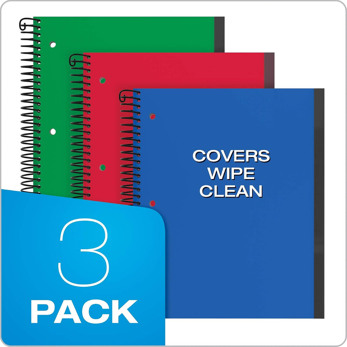 Oxford Spiral Notebook 3 Pack, 1 Subject, College Rule Journal, Durable Plastic Covers