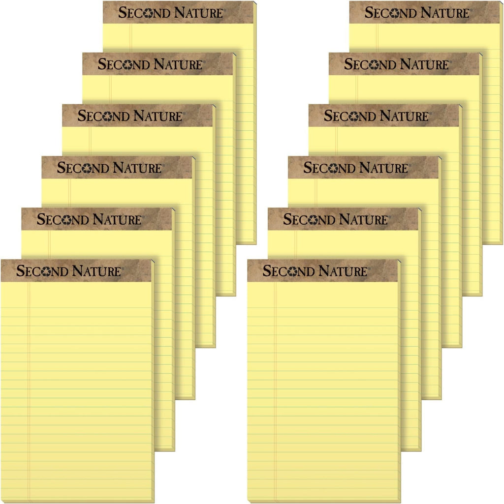 TOPS Second Nature 100% Recycled Legal Pad, 5 x 8 Inches, Perforated, Canary, Narrow Rule
