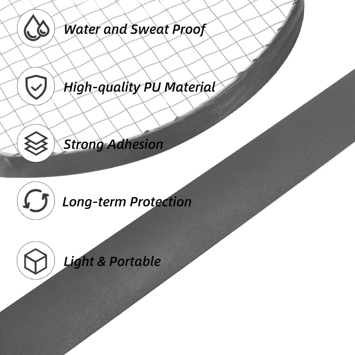 2 Pieces Racket Head Protection Tape, Black Racket Edge Guard