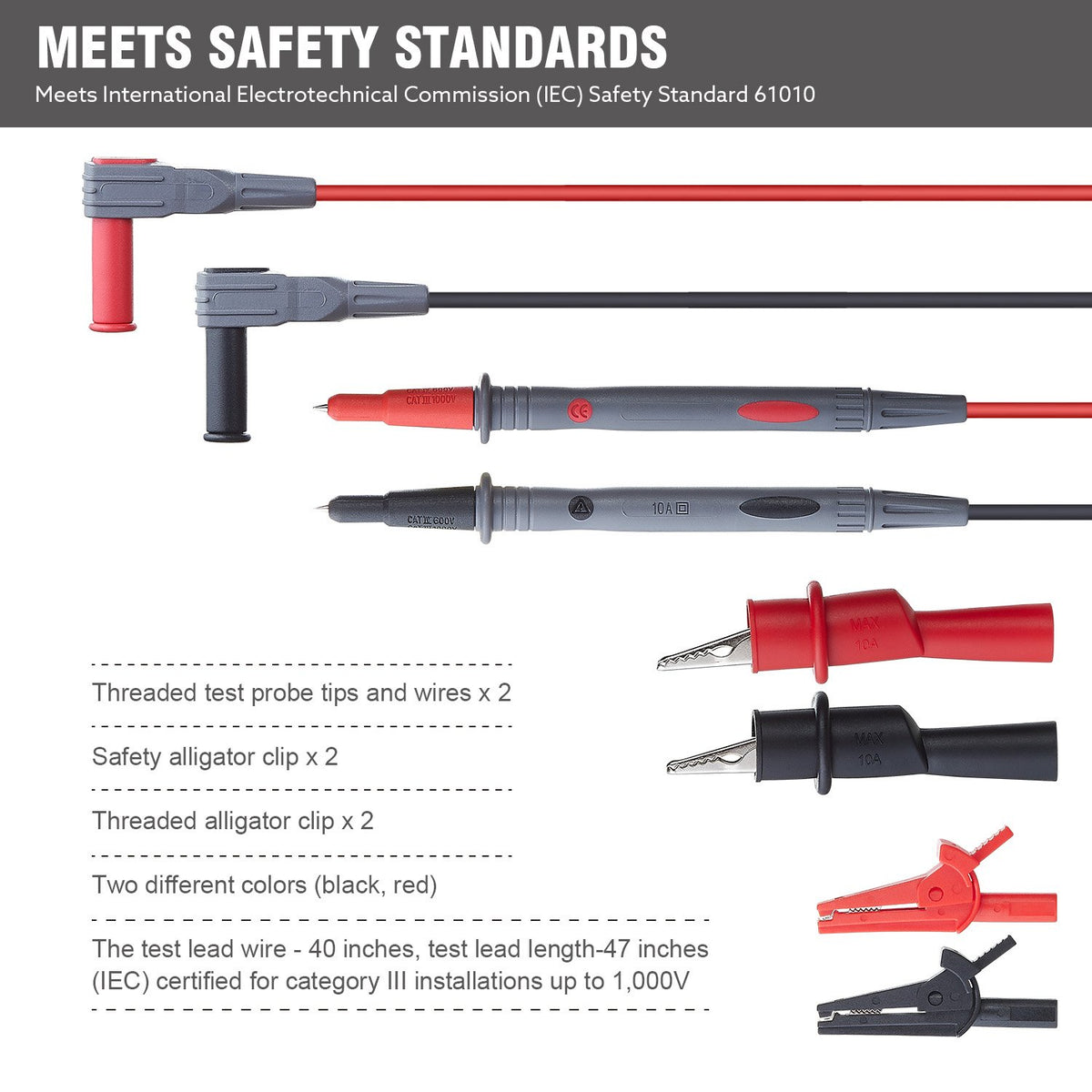 WGGE WG-011 Silicone Multimeter Leads with Safety Alligator Clips