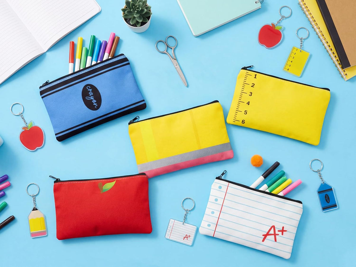 20 Pcs Teacher Appreciation Gifts Bulk - Pencil Pouch Case Makeup Zipper Pen Bag Keychain