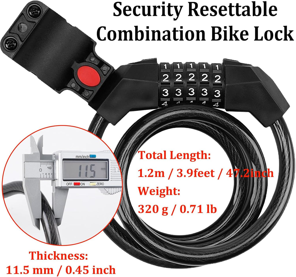 Bike Lock Combination Bike Cable Lock - 5 Digit, Bike Locks Heavy Duty Anti Theft