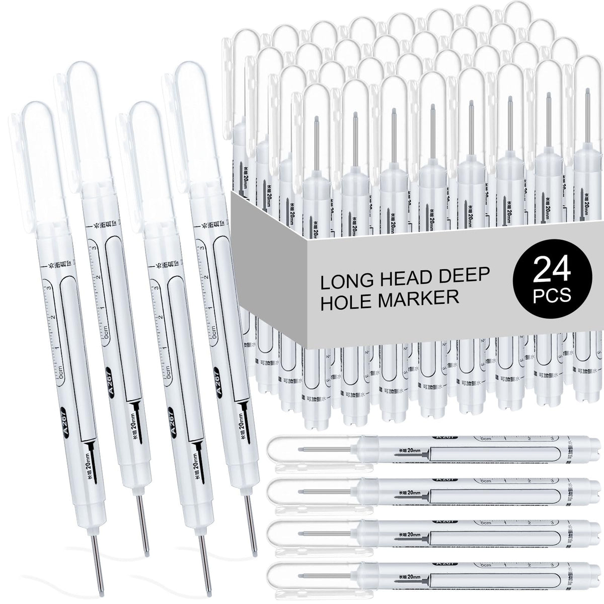 MotiMind 24 Pcs Long Nib Marker Bulk Deep Hole Marker, Black