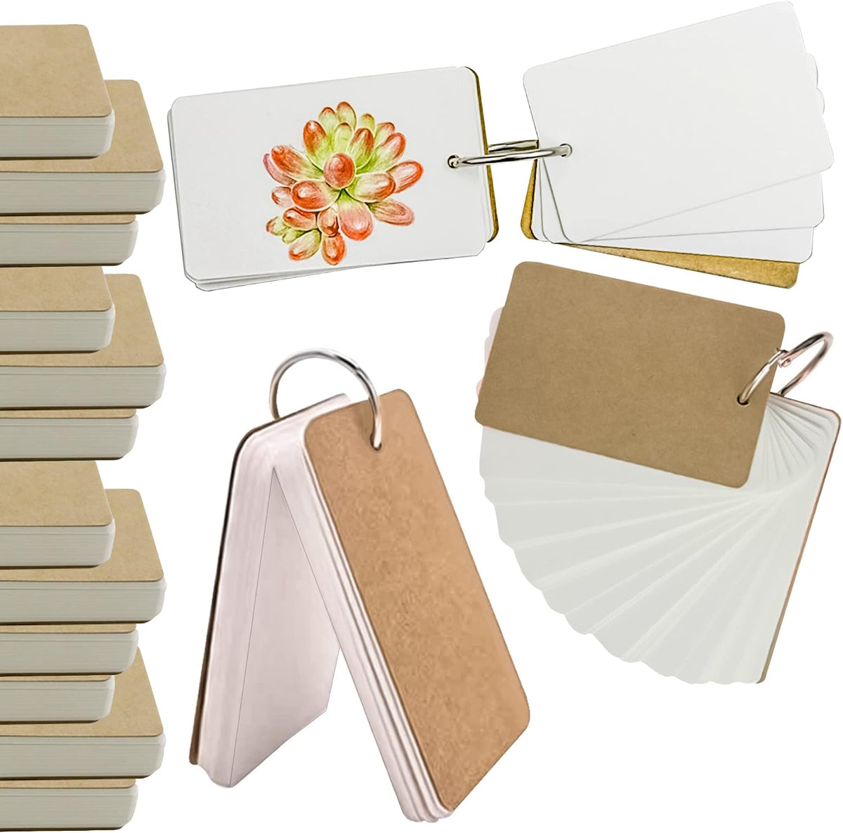 500 Pcs Flash Cards 2x3 Inch Index Cards with Ring Lined Note Card Bood Flashcards