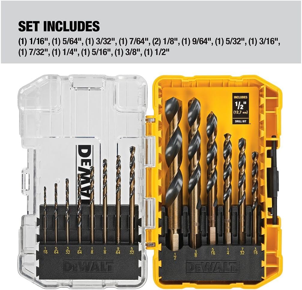 DEWALT Drill Bit Set, 3-Flats Shank,14-Piece, 135 Degree Split Point, for Plastic