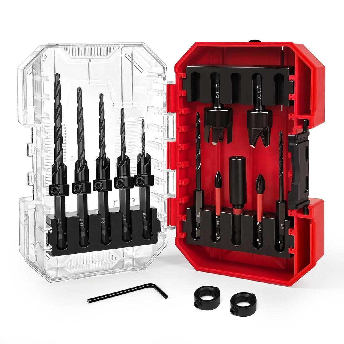 Countersink Drill Bit Set, 15PCS Adjustable Tapered HSS Drill Bit Set for Woodworking
