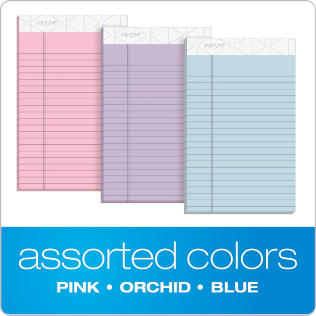 TOPS 5 x 8 Legal Pads, 6 Pack, Prism Brand, 2 Pink/2 Blue/2 Purple, Narrow Ruled