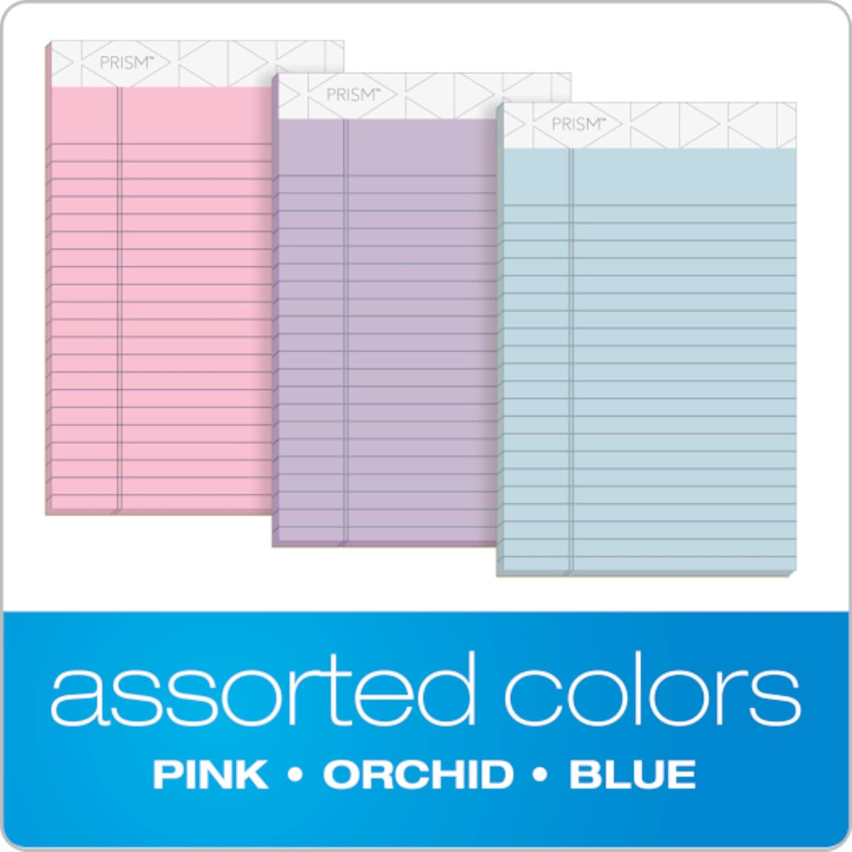 TOPS 5 x 8 Legal Pads, 6 Pack, Prism Brand, 2 Pink/2 Blue/2 Purple, Narrow Ruled