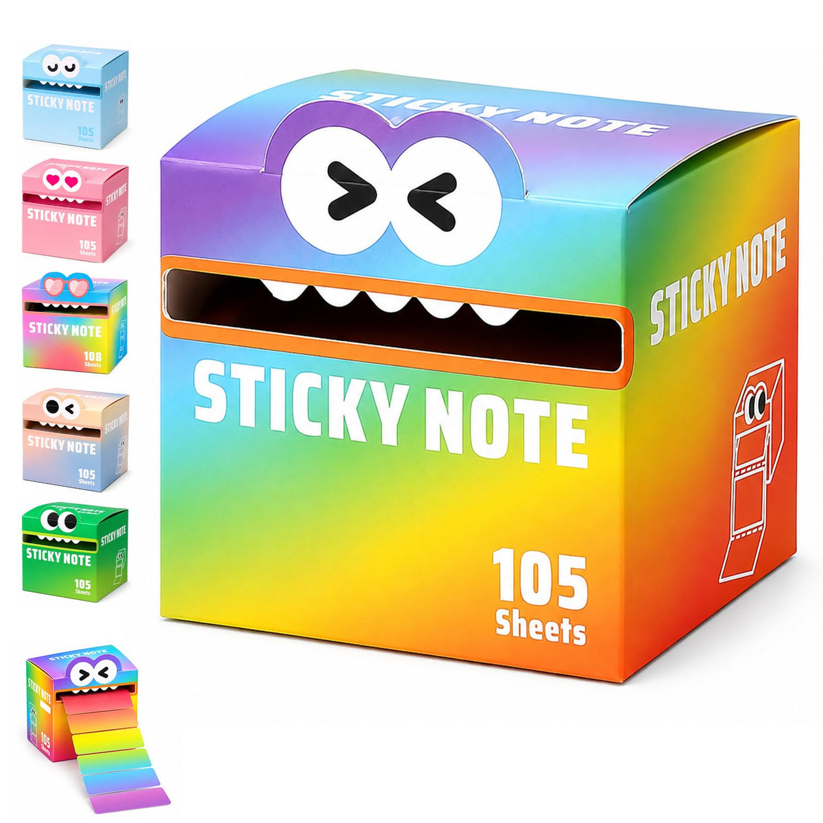 105 Sheets Transparent Pull-Out Sticky Notes, Cute Monster Pattern Sticky Note