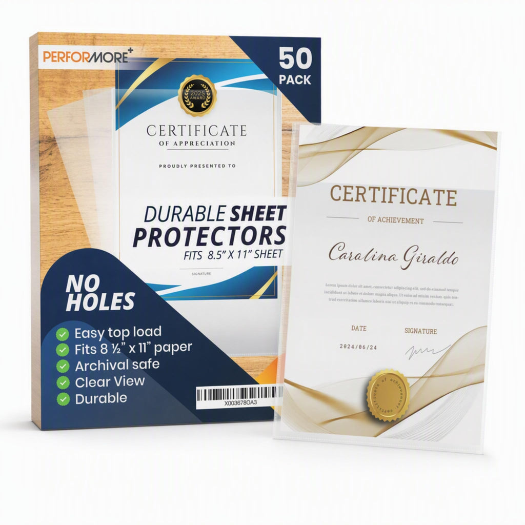 Performore 50 Clear No Hole Sheet Protectors, 8.5" x 11", Plastic Sheet Sleeves