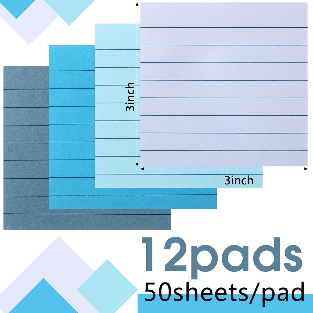 AmazingSpark 12 Pack Lined Sticky Notes 3x3 inch Notes Pads, Blue