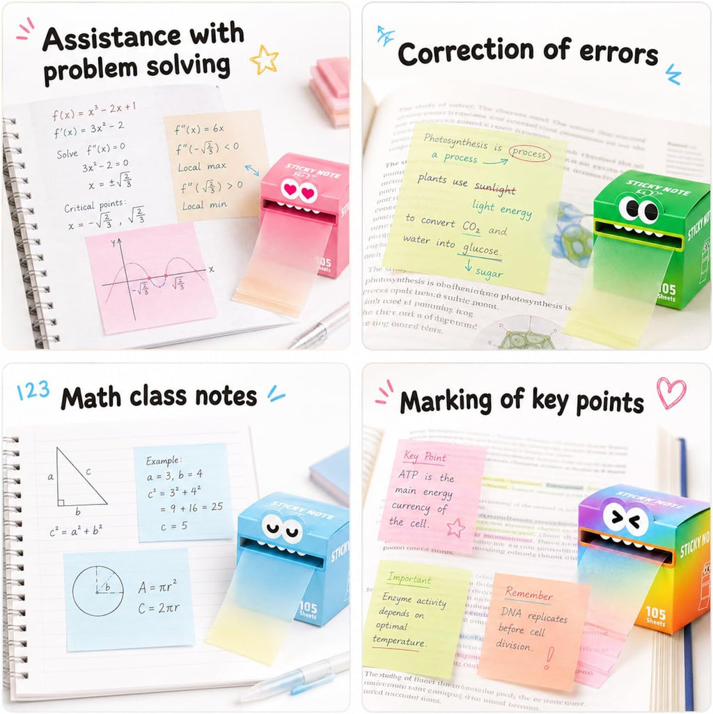 105 Sheets Transparent Pull-Out Sticky Notes, Cute Monster Pattern Sticky Note