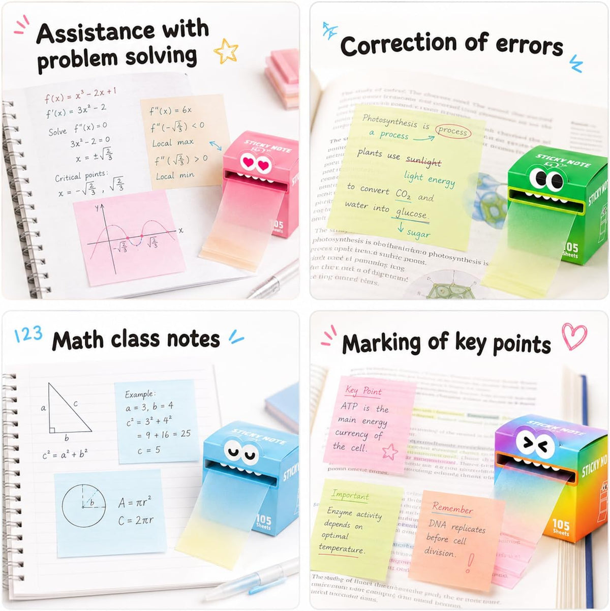 105 Sheets Transparent Pull-Out Sticky Notes, Cute Monster Pattern Sticky Note