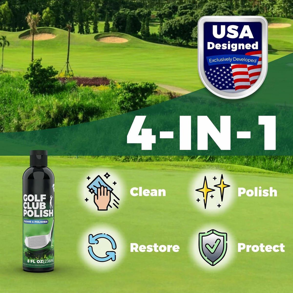 8oz Golf Club Polish & Golf Club Cleaner with Towel, Rust Remover for Metal