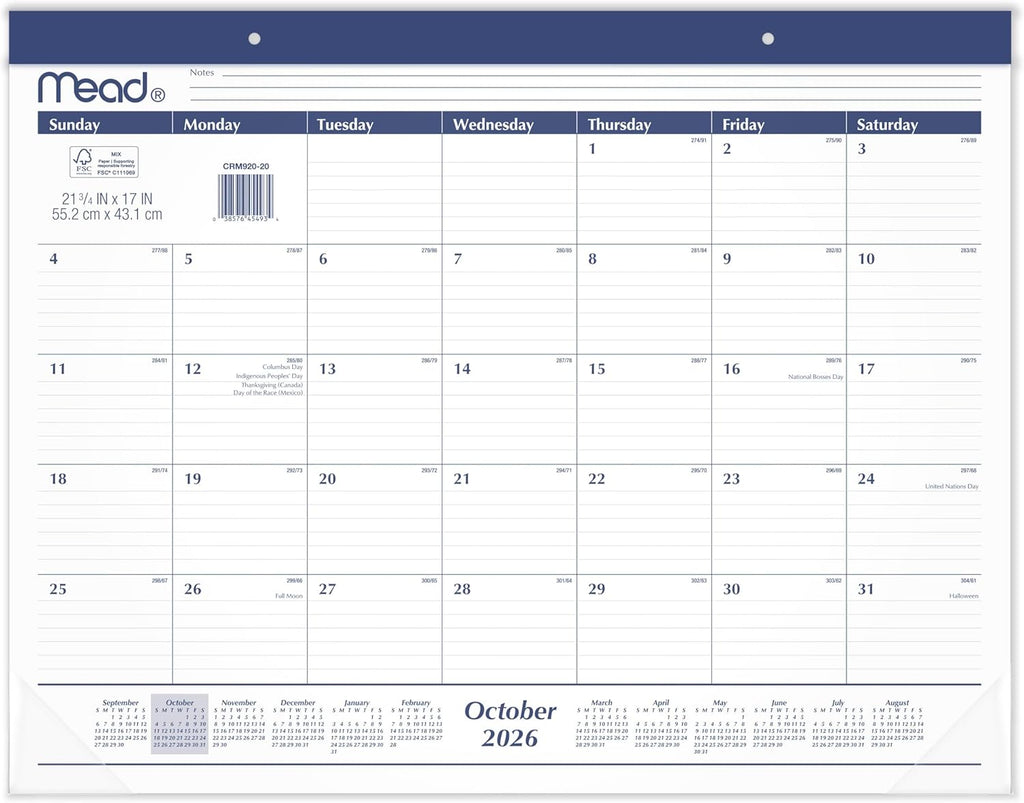 Mead 2027 Desk Pad Calendar, Monthly Desk Wall Planner, 15-Month Oct-Dec