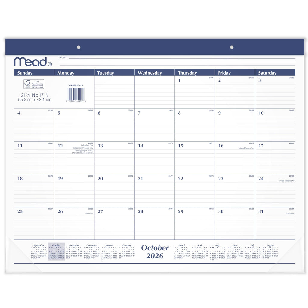 Mead 2027 Desk Pad Calendar, Monthly Desk Wall Planner, 15-Month Oct-Dec