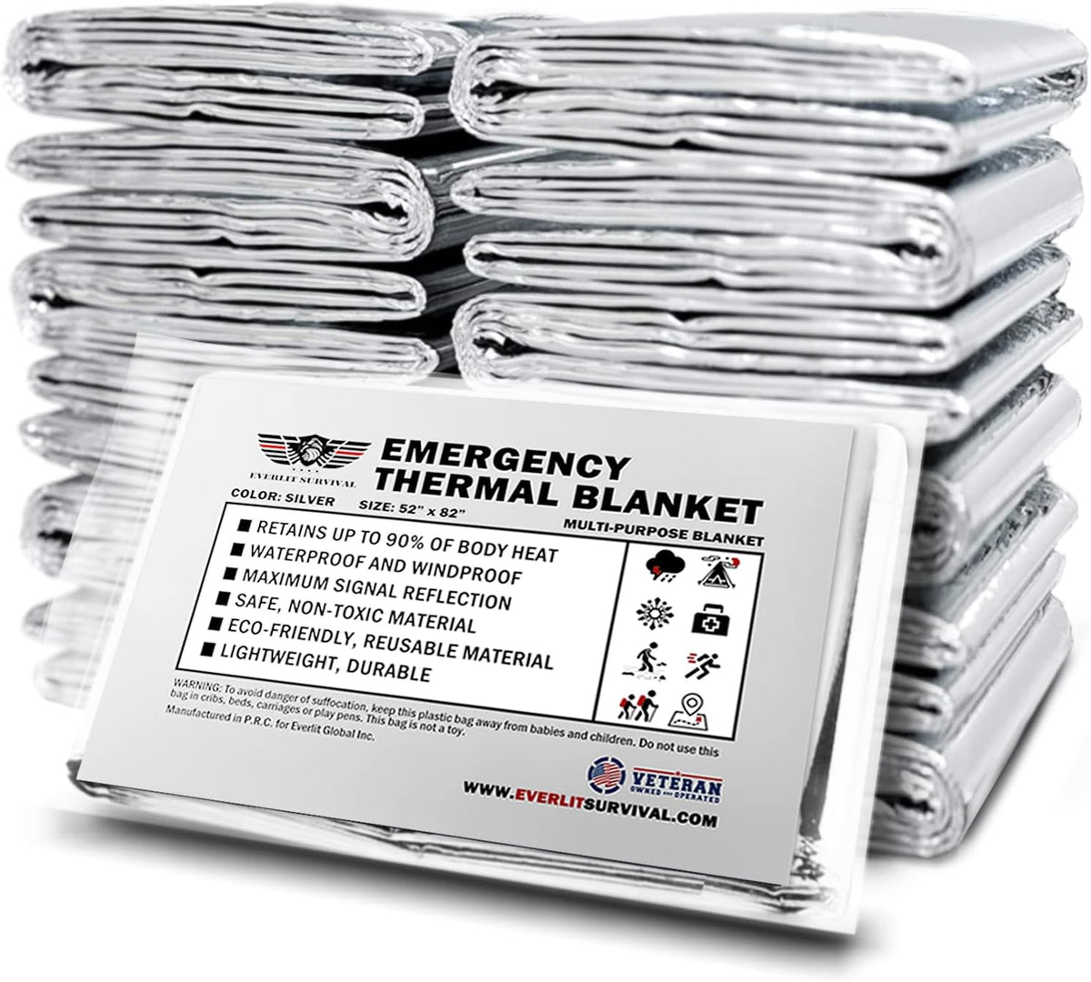 EVERLIT Survival Emergency Mylar Thermal Blankets -Space Blanket Survival kit Camping