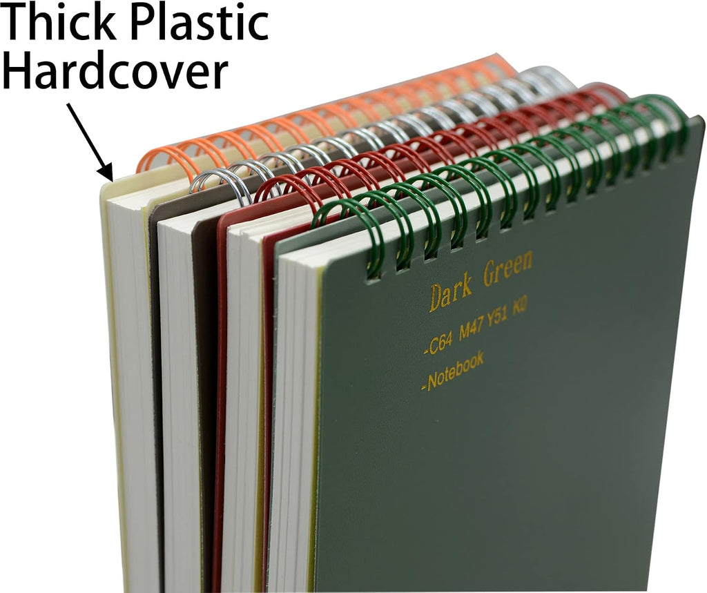 Yansanido Top Bound Spiral Notebook, 4 Pcs 4 Color A5 Size Thick Plastic Hardcover 7mm