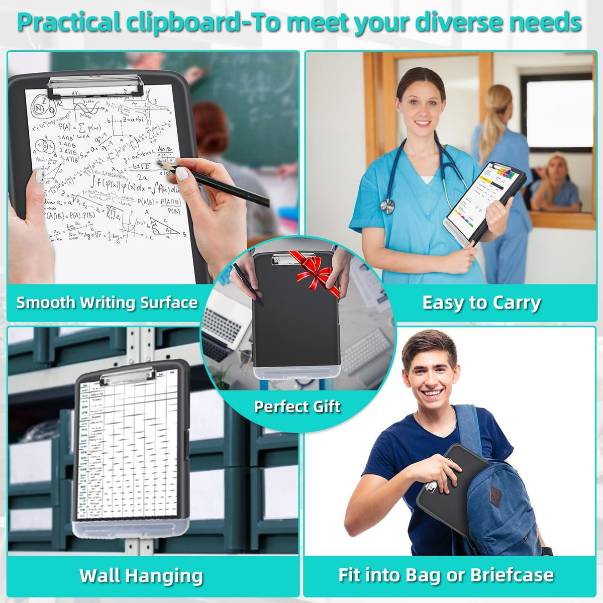 Sunnyclip Clipboard with Storage, Real Hinge Heavy Duty 8.5x11 Clipboards - with Pen