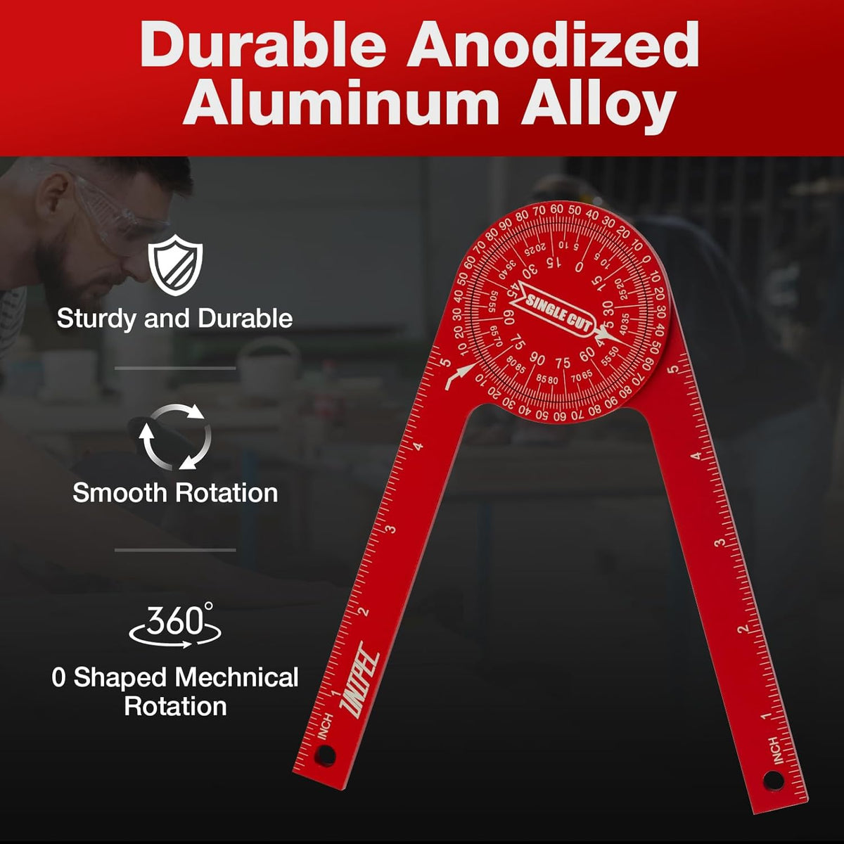 7.3 Inch Aluminum Miter Saw Protractor & Angle Finder Tool, Red