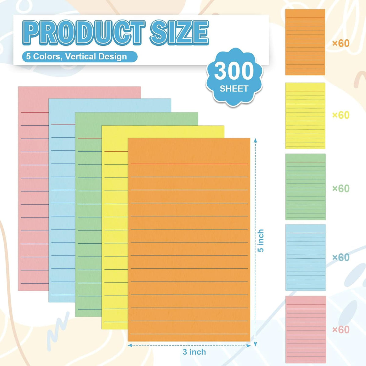 300 Pcs Colored Ruled Index Cards 3x5 Vertical Index Cards Notecards To Do List Cards