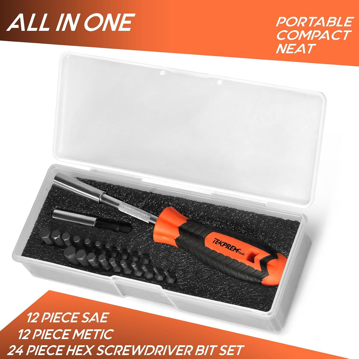 TEKPREM 20-Piece Metric & SAE Hex Bit Set with Magnetic 1/4" Screwdriver Bit Driver