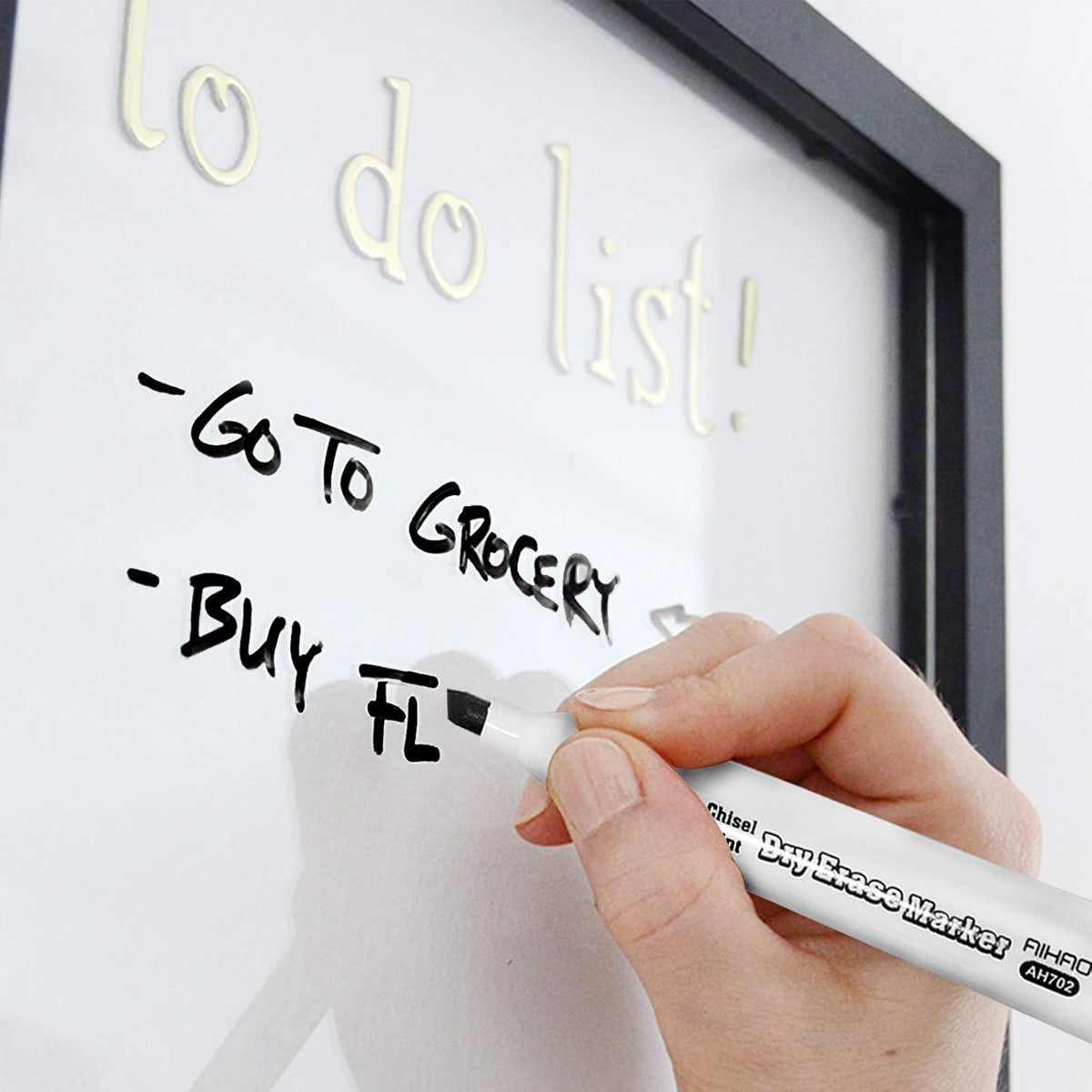 AIHAO Black Dry Erase Markers, Chisel Tip Marker, Low Odor, Pack of 12, Large Ink Supply