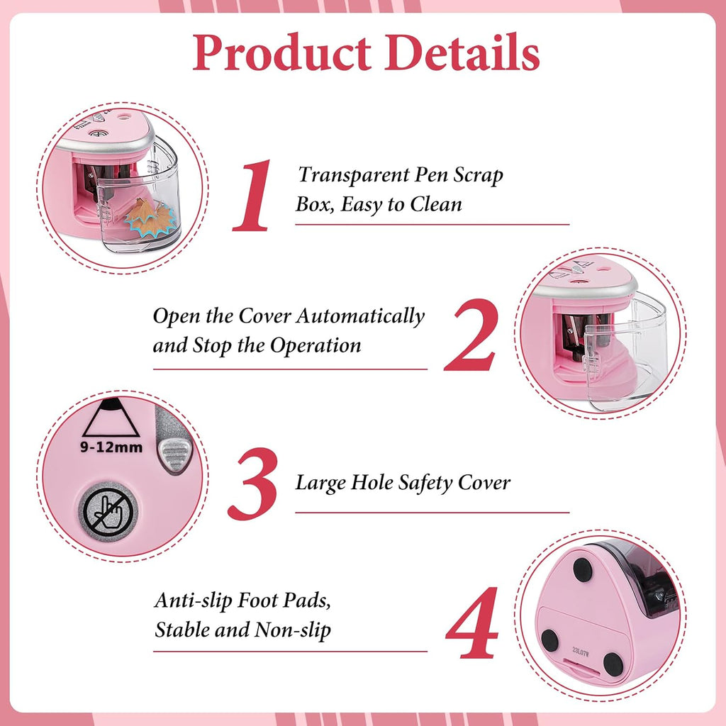 AUAUY Electric Pencil Sharpener with Double Hole, Battery Operated, Pink