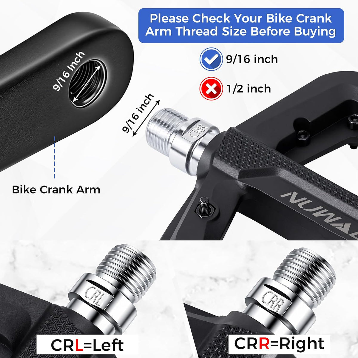 NUWAB Anti-Slip Bike Pedals, Lightweight and Wide Platform Flat Pedals