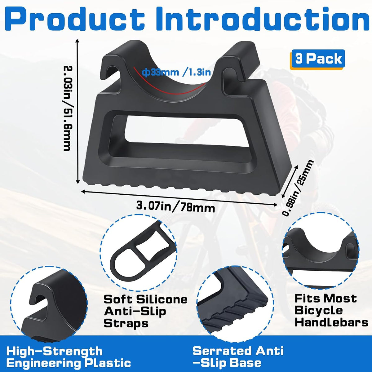 (3-Pack) Bike Handlebar Stand with 6 Silicone Straps