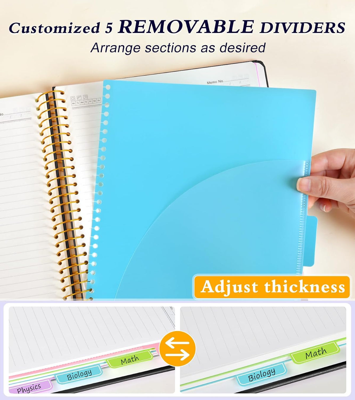 5 Subject Notebook College Ruled 240 Pages, A5(5.8"x8.3") Hardcover Spiral Notebook with