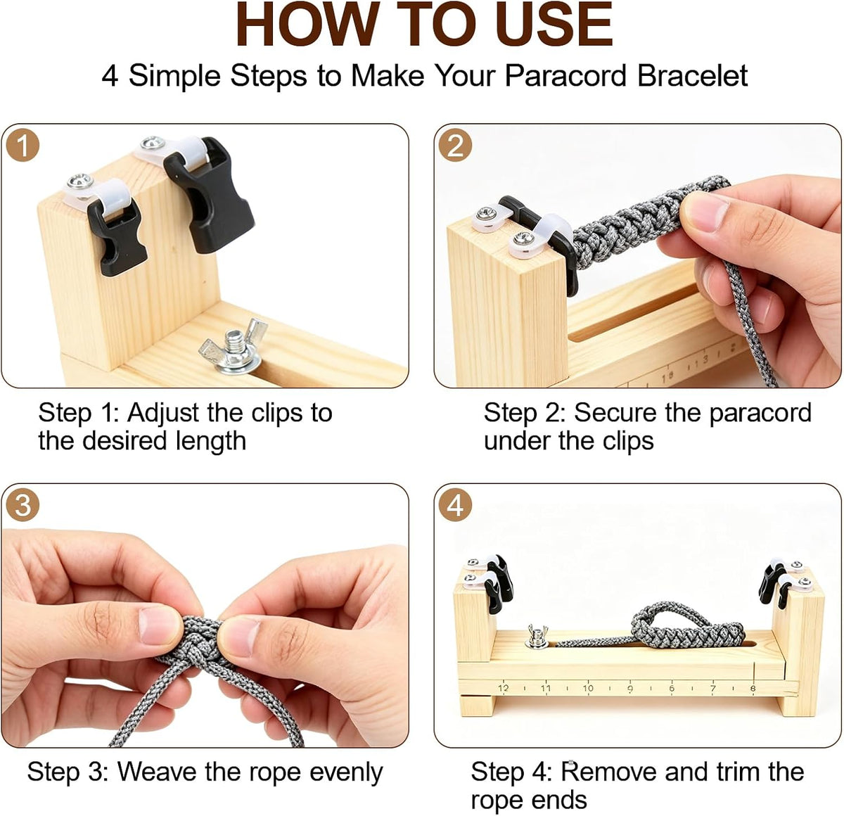 CYSFETENA Wood Bracelet Jig, Adjustable Length Wooden Paracord Jig Bracelet Maker DIY