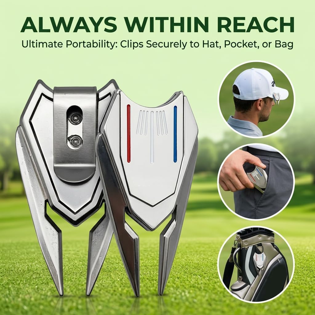 2-Pack Golf Divot Repair Tool with Ball Marker and Magnetic Hat Clip