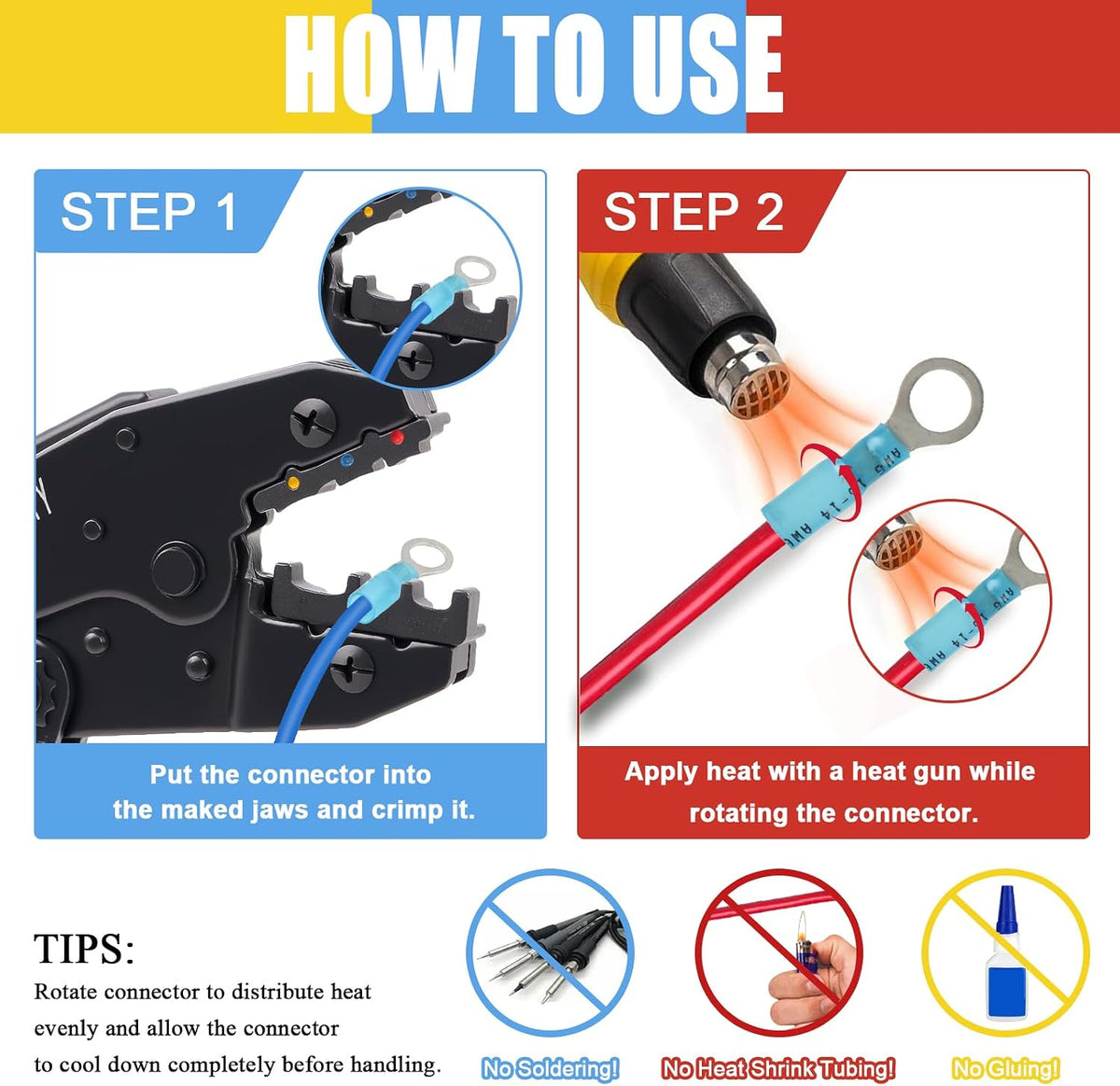 Crimping Tool for Heat Shrink Connectors, Ratcheting Wire Terminal Crimper