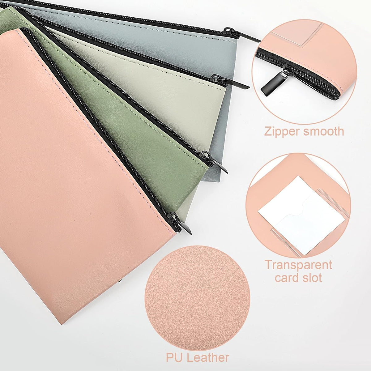 8.3x4.5 inch Money Bags With Zipper 4 Colors Leather Bags Wallet Pouches with Label Green