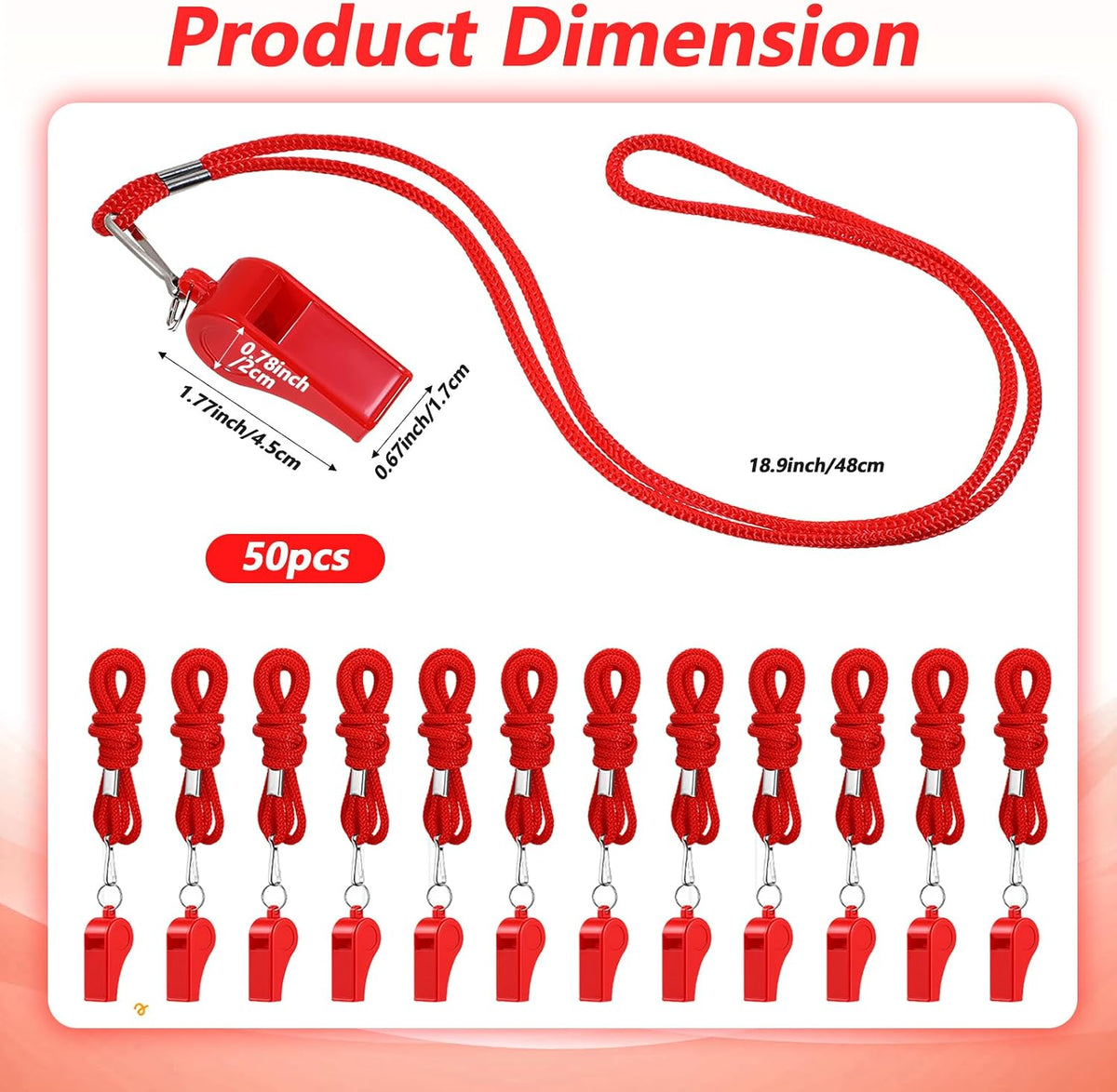 50 Pcs Plastic Whistles Bulk with Lanyard Loud Crisp Sound for Coach Referees Training