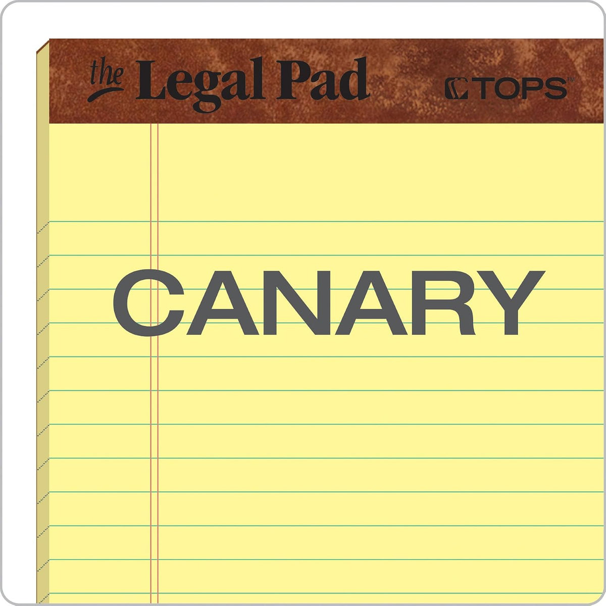TOPS The Legal Pad Writing Pads, 5" x 8", Jr. Legal Rule, Canary Paper, 50 Sheets