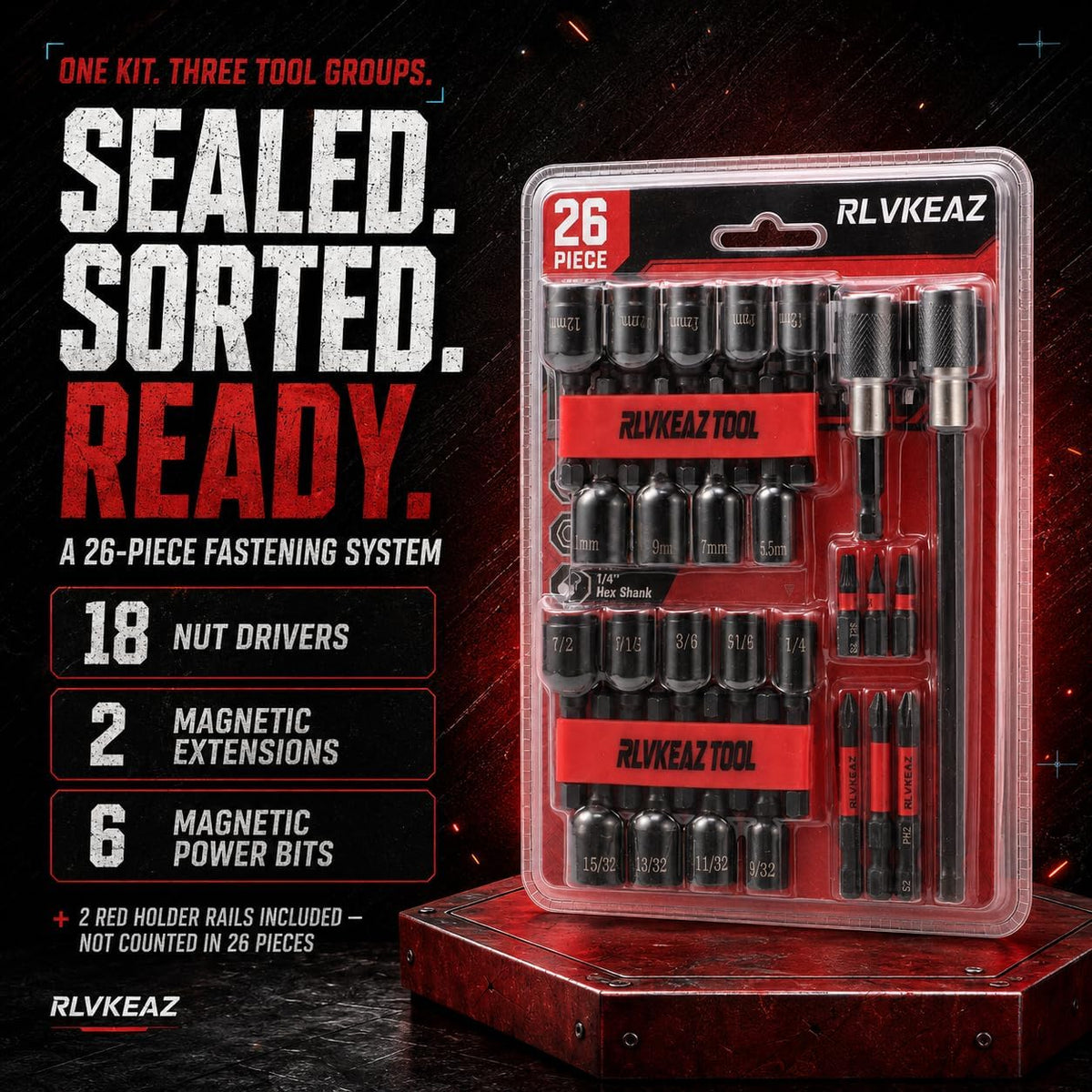 26PC Nut Driver Set Magnetic Impact, Drill Socket Set, Metric & SAE