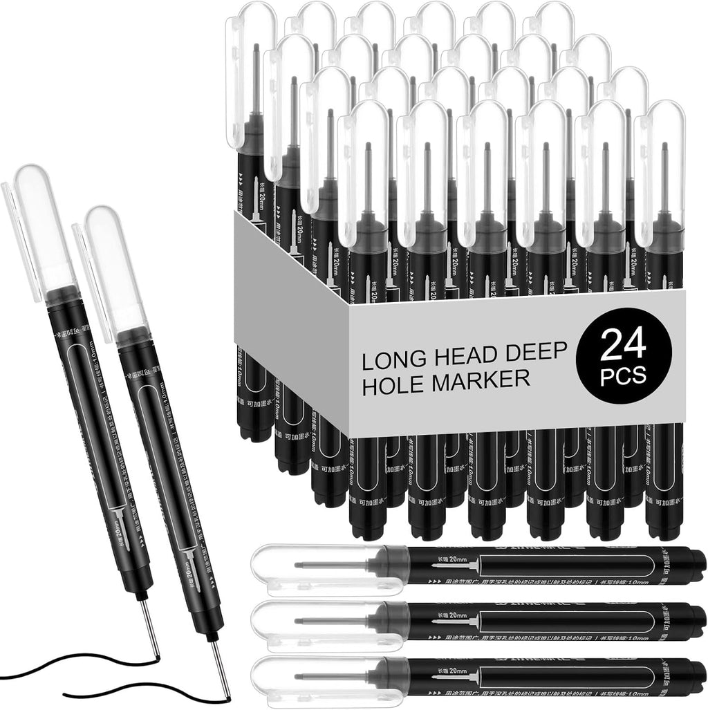 MotiMind 24 Pcs Long Nib Marker Bulk Deep Hole Marker, Black