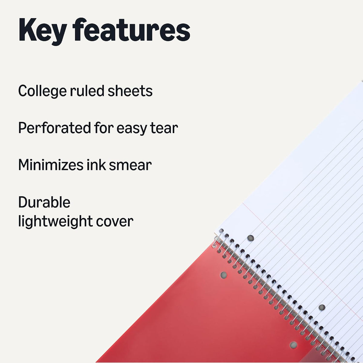 Amazon Basics 1 Subject College Ruled Spiral Notebook, Poly Cover,100 Sheets, 9" x 11"